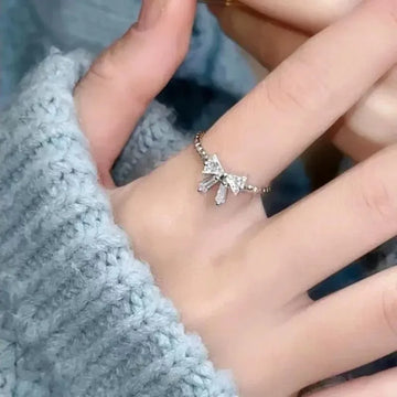DAIIIBABYYY  -  Sweet Fashion Zircon Bowknot Rings for Women Girls Y2K Crystal Silver Color Adjustable Opening Ring Wedding Party Jewelry Gifts
